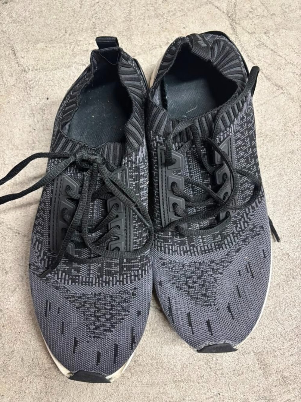 Men's Sock Sneakers Black Gray Knit Running Shoes Size 10.5 (A1)